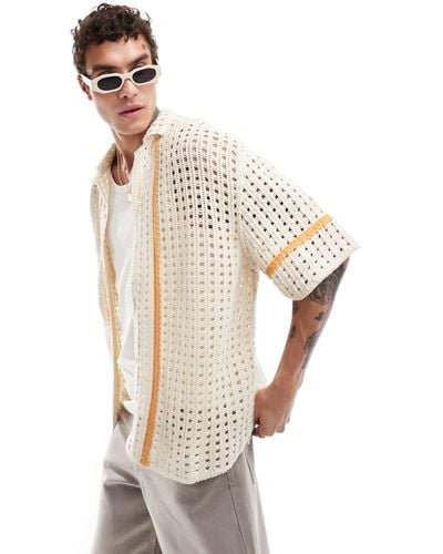 Pull&Bear Crochet Orange Stripe Shirt - White