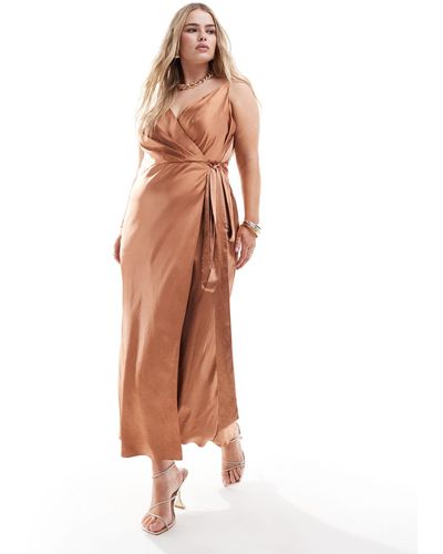 ASOS Asos Design Curve Satin Cami Wrap Midaxi Dress - Brown