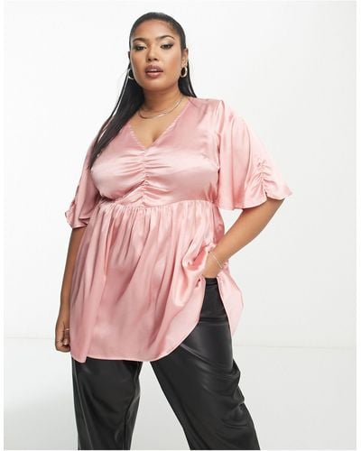 Yours Exclusive Satin Ruched Blouse - Pink
