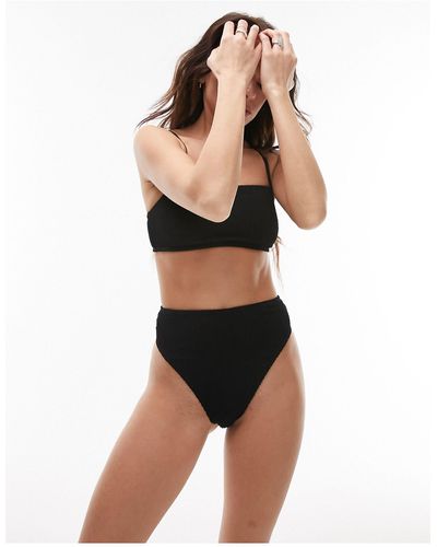 TOPSHOP Hoogopgesneden Bikinibroekje Met Hoge Taille En Gekreukte Textuur - Zwart