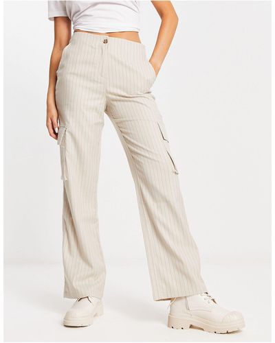 Pimkie Tailored Pocket Detail Wide Leg Trousers - Natural