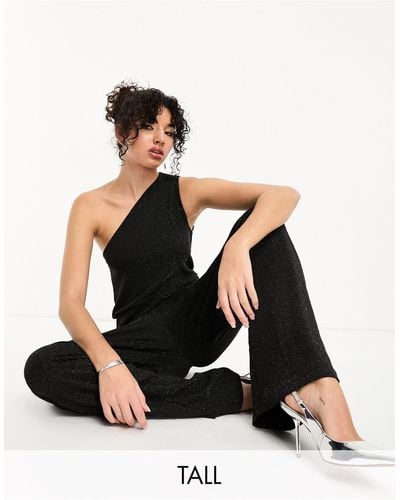 Vero Moda One Shoulder Glitter Jumpsuit - Black