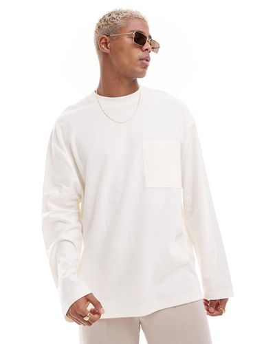 ASOS – langärmliges oversize-shirt aus bouclé - Weiß