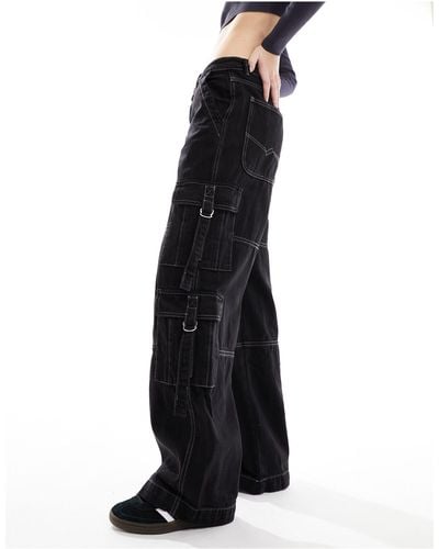 Pimkie Wide Leg Cargo Jeans - Black