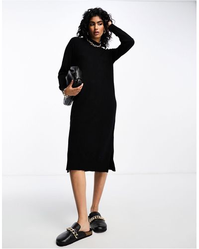 Vila High Neck Knitted Midi Jumper Dress - Black