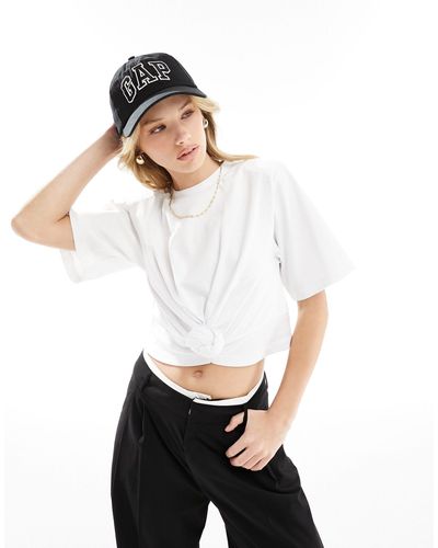 4th & Reckless Knot Front Cropped T-shirt - White
