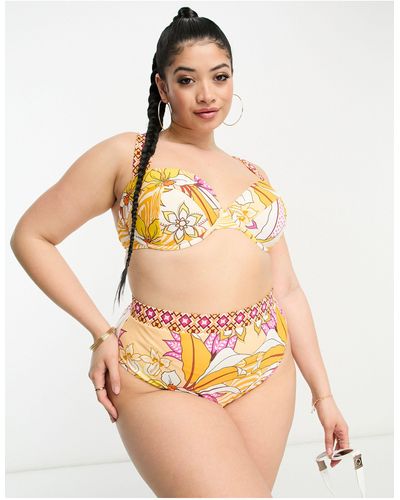 River Island – bikinihose mit hoher taille und tropischem print - Orange