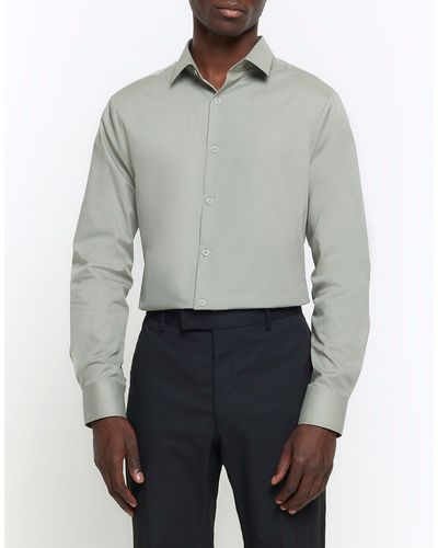 River Island Slim Fit Long Sleeve Smart Shirt - Grey