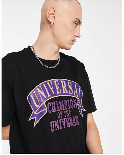 Weekday Camiseta negra extragrande con estampado gráfico "universal" - Negro