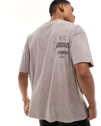 ASOS T-shirt oversize épais à inscription nyc - marron délavé - Gris