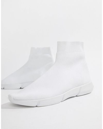 ASOS Slip On Sock Trainers In White Knit