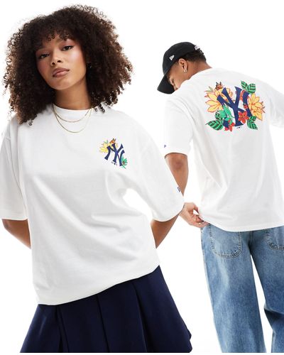 KTZ Unisex New York Yankees Floral Graphic T-shirts - White