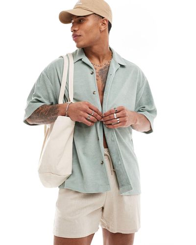 ASOS Short Sleeve Boxy Oversized Revere Towelling Shirt - Grey