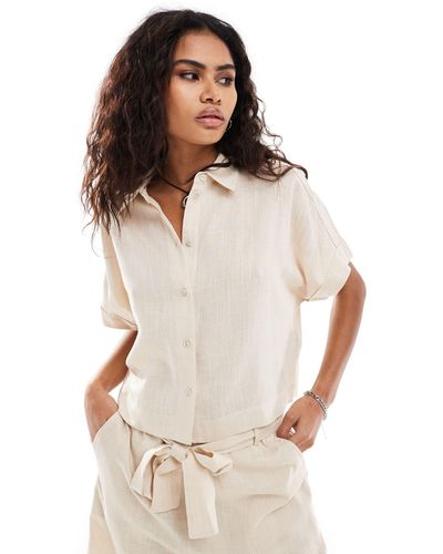 SELECTED Gulia Cropped Linen Blend Shirt Co-ord - White