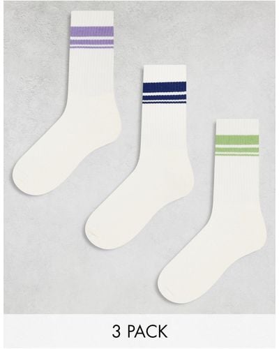 ASOS 3 Pack Socks With Triple Stripes - White