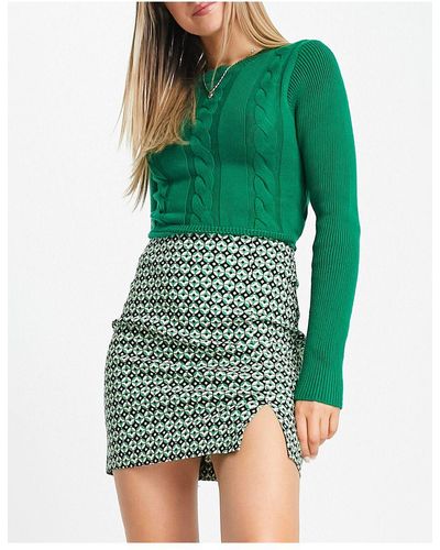 New Look Mini-jupe trapèze à imprimé rétro - Vert
