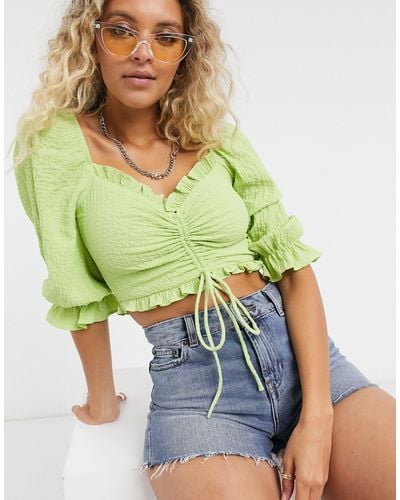 Bershka Ruched Front Blouse - Green