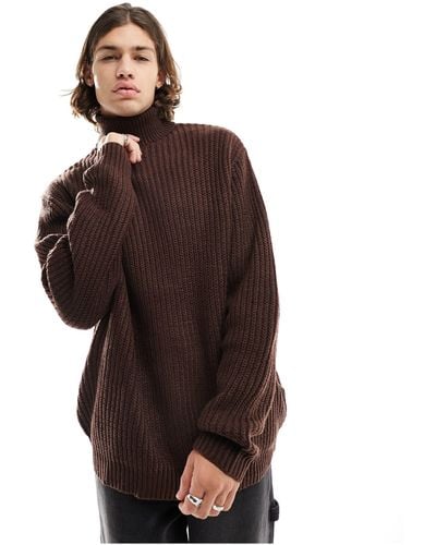 ASOS Oversized Fisherman Rib Roll Neck Sweater - Brown