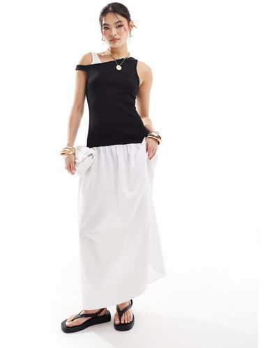 ASOS Drop Shoulder Poplin Skirt Midi Dress - White