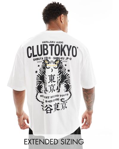 ASOS Camiseta blanca extragrande con estampado "tokyo" en la espalda - Blanco