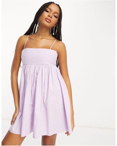 ASOS Cotton Pleat Bust Babydoll Mini Sundress - Purple
