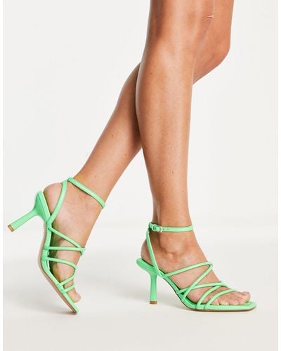 Stradivarius Strappy Heeled Sandal With Squared Toe - Green