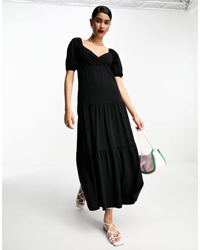 ASOS Short Sleeve Wrap Tiered Midi Dress - Black