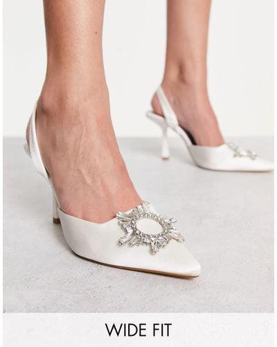 London Rebel London Rebel Wide Fit Embellished Sling Back Bridal Heeled Shoes - White