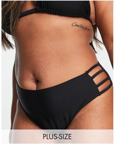 Ivory Rose Curve Mix & Match High Strap Detail Bikini Bottom - Black
