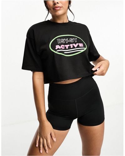 Daisy Street Active Neon Short Sleeve Cropped Boxy T-shirt - Black