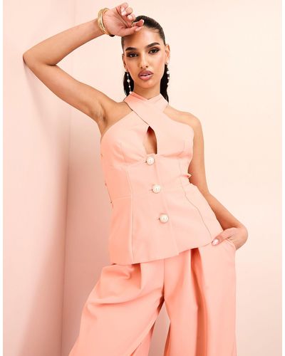 ASOS Halter Neck Tailored Waist Coat With Bow Back Detail - Pink