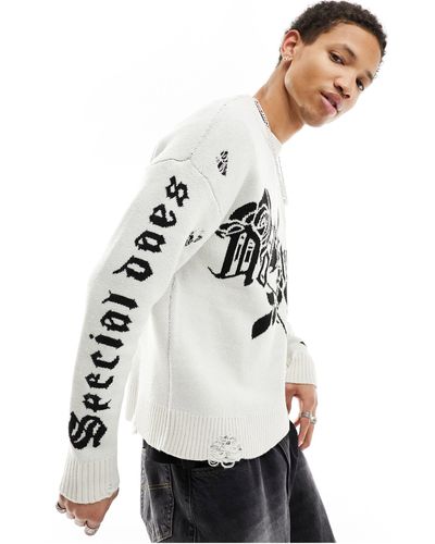 Bershka No Return Knitted Jumper - White