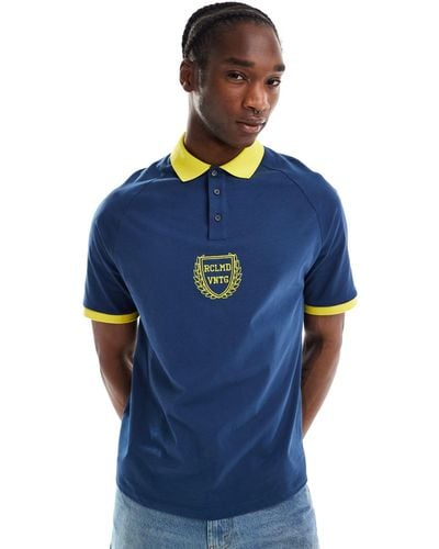 Reclaimed (vintage) Oversized Sports Polo Top - Blue