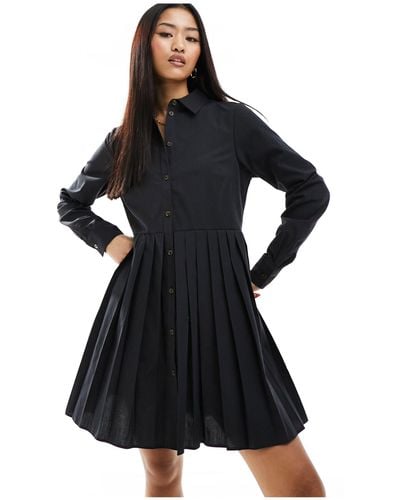 Miss Selfridge Poplin Pleated Shirt Dress - Black