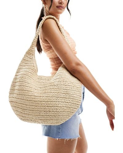 Abercrombie & Fitch Oversized Round Straw Tote Bag - White