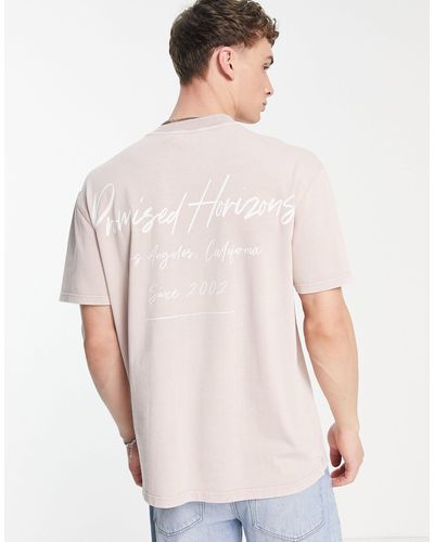 TOPMAN Oversized T-shirt With Back Promised Horizons Text Print Stone - Natural