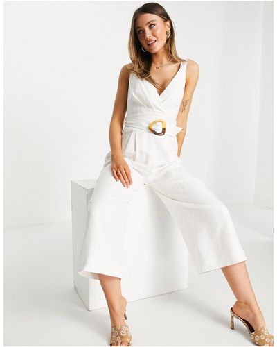 Forever New Cami Wrap Wide Leg Jumpsuit With Tortoise Shell Buckle - White