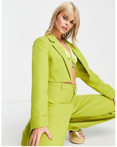 Public Desire Cropped Tailored Blazer Co-ord - Green