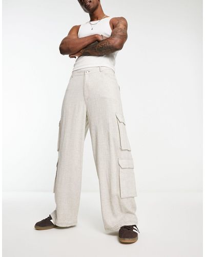 Collusion Pantalon ample en lin avec poches - taupe - Blanc