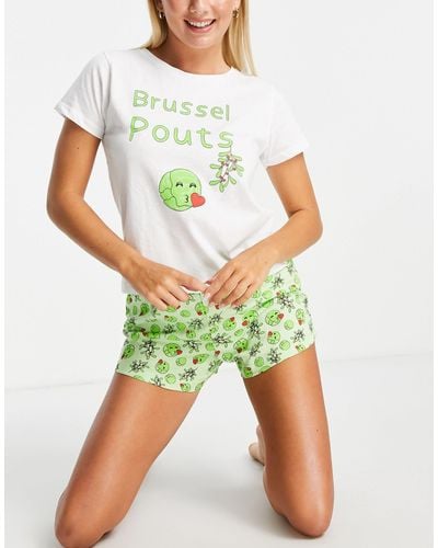 Brave Soul Christmas Brussel Sprouts Short Pajamas - Green