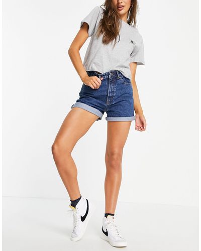 Pull&Bear Denim Mom Shorts With Rolled Hem - Blue