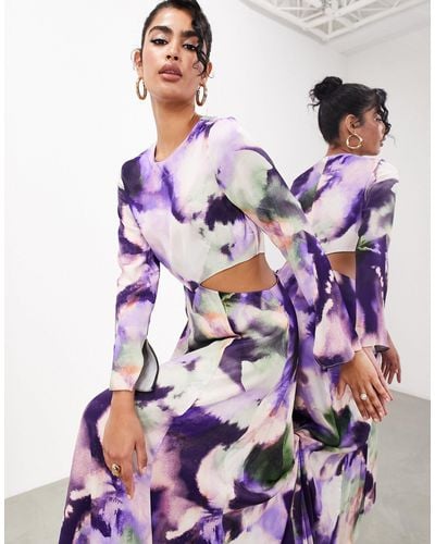 ASOS Long Sleeve Satin Maxi Dress - Purple