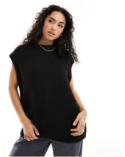 ASOS Knitted Oversized Tank Top With Crew Neck - Black