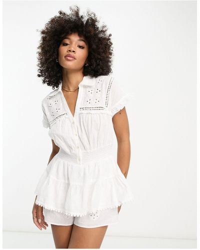 River Island Broderie Beach Playsuit - White