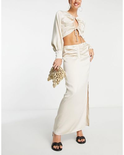 Pretty Lavish Ruched Midaxi Skirt - White