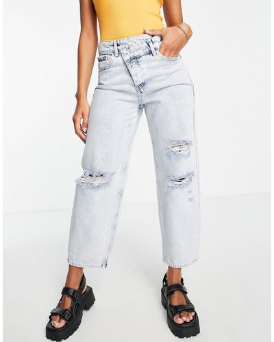 ONLY Juliet Low Rise Asymmetric Button Ripped Boyfriend Jean - Multicolour