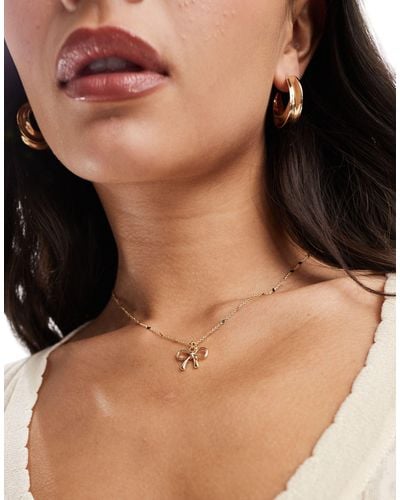 ASOS Necklace With Bow Pendant - Metallic
