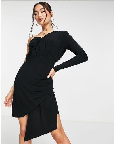 Trendyol One Sleeve Mini Dress With Drape Detail - Black