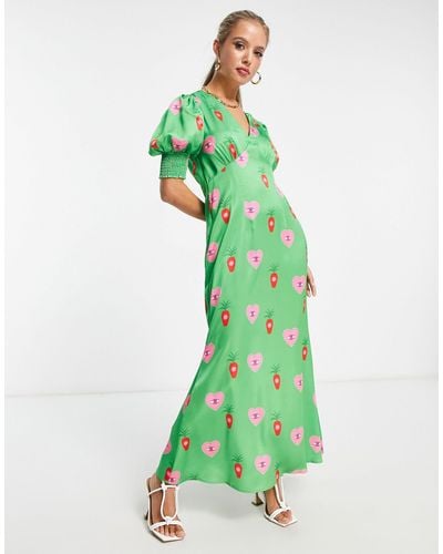 Never Fully Dressed Puff Sleeve Midaxi Dress - Green