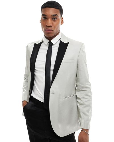 ASOS Slim Contrast Lapel Tuxedo Suit Jacket - White